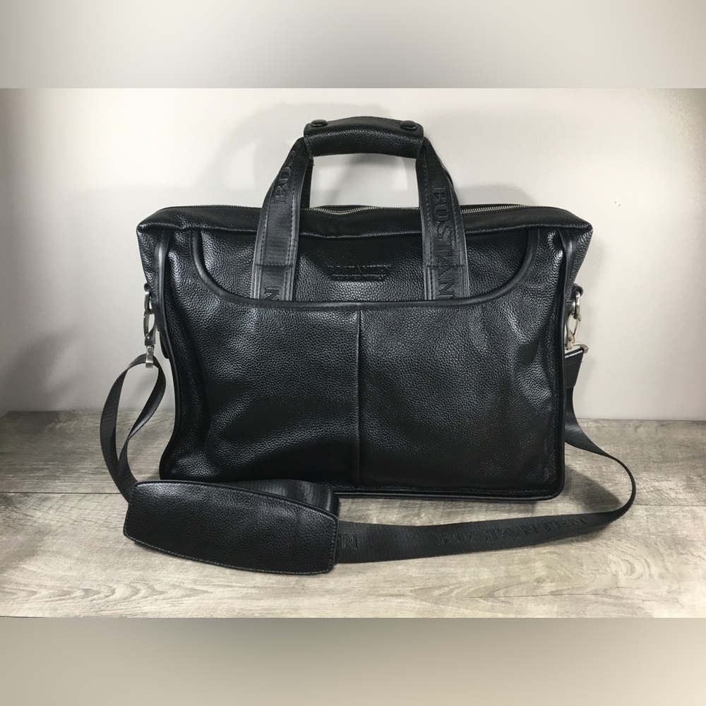 Bostanten Royal Retro 14" Leather Briefcase Laptop Computer Black Shoulder Bag